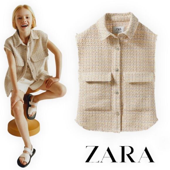 ZARA Kids | Tan | STRUCTURED FRAYED EDGE VEST - Picture 1 of 6